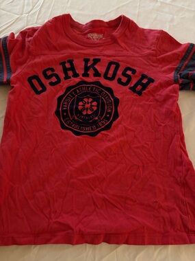 OshKosh Red Boys' Graphic Tee with Navy Logo and Sleeve Stripes